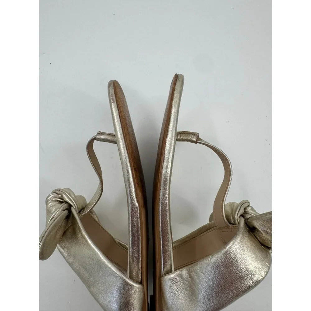 Stuart WeitzmanBandeau Metallic Gold Leather Bow Accent T- Strap Sandals Size 8